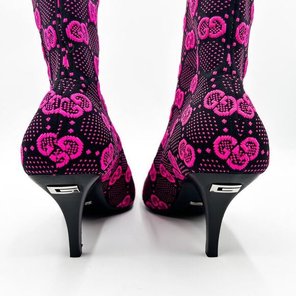 Gucci GG Sock Boots Pink Black Heels Bootie EU 38.5, 8.5 - Picture 5 of 10